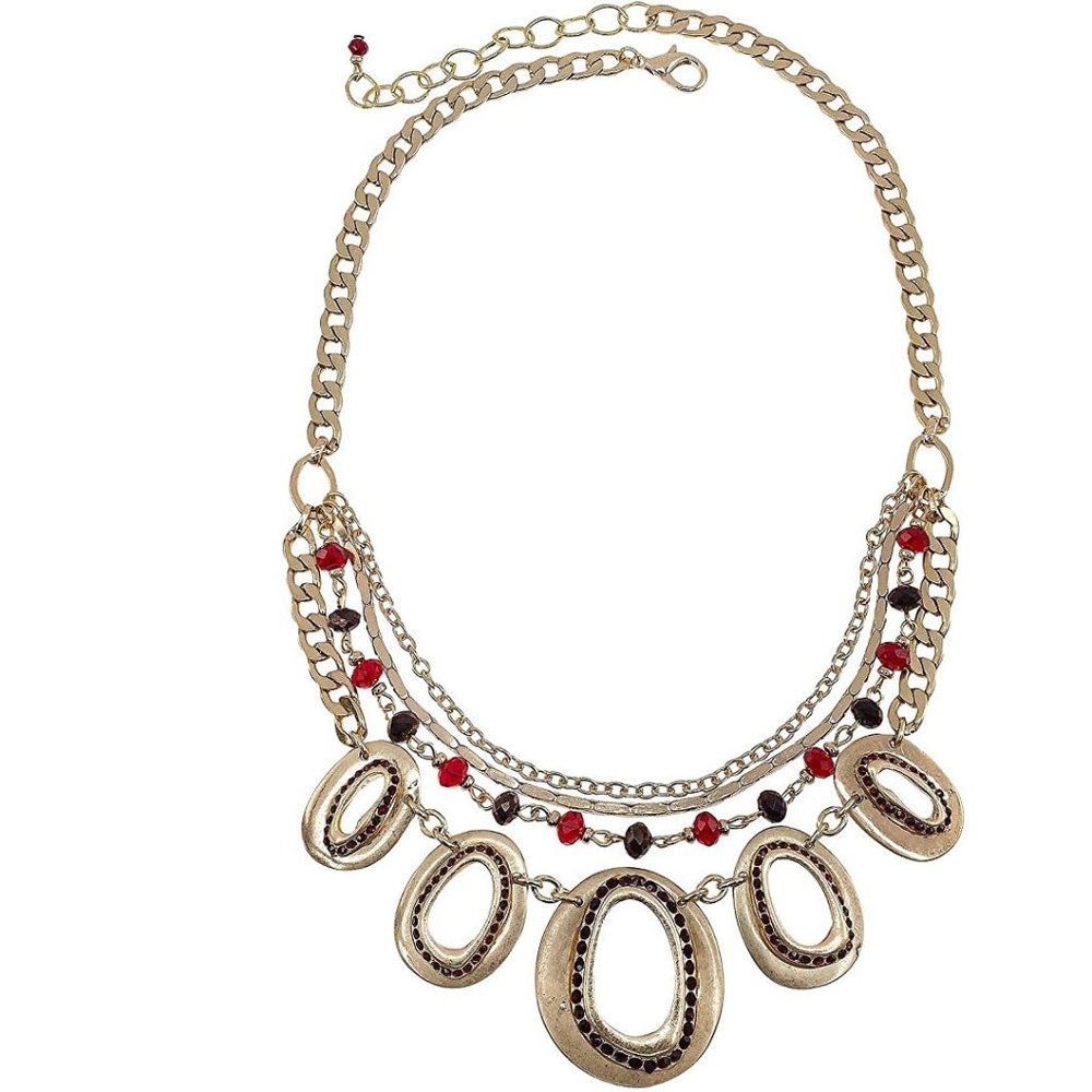 Relativity18" Open Circular Pave with Beads  Red Gold Chain Necklace NWT